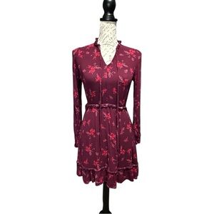 B Darlin Floral Long Sleeve Mini Dress in Burgundy Size 0